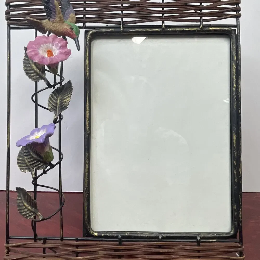 Ceramic Hummingbird Flower 5 X 7 Picture Frame Woven Metal Framed
